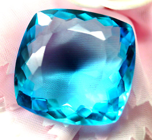 AAA 86.65 Flawless Brazilian Blue Topaz Cushion Loose Gemstone Cut
