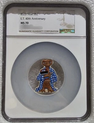2022 ET Extraterrestre / Extra Terrestrial 40th Ann, Shaped 1oz .999 NGC MS70 - Imagen 1 de 4