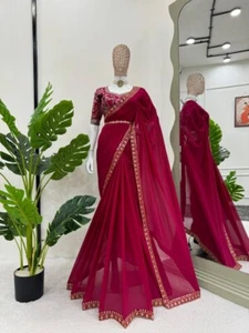 Stylish Look Faux Georgette Pink Saree With Benglori Silk Blouse For Party Wear - Foto 1 di 14