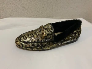 Sam Edelman Size 9 Metallic Sequin w/Fur Loraine Slip Flat Loafers - Picture 1 of 8