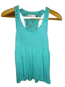 Hollister Teal Aqua Marine Blue Lace Back Tank Top Vest I Womens Size S Small - Picture 1 of 11