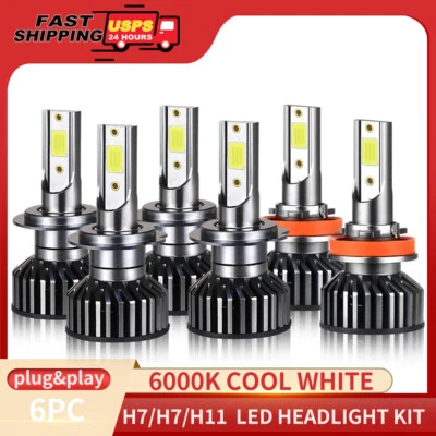 For BMW 525i 530i 2001-2003 LED Headlight Fog Light Bulbs White Cool 6000K Combo - Image 1 of 4