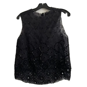 All Saints Black Sleeveless Embellished Sheer Blouse Evening Cocktail Size US 6 - Picture 1 of 3