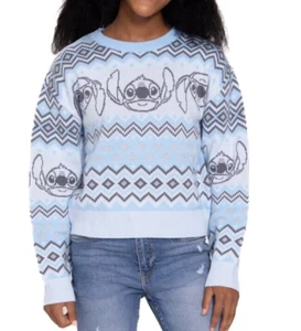 Disney Stitch Girls SIXE XS 4-5 Metallic Lurex Holiday Sweater COLOR BLUE NEW - Picture 1 of 6