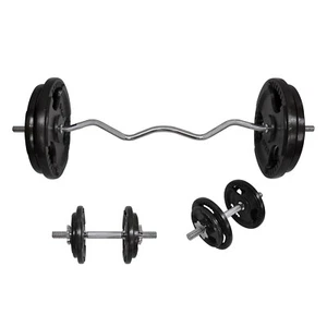 Total 93.5kg - 120cm Curl Bar Barbell Weight Set + 36cm Dumbell Bar Weight Set - Picture 1 of 10