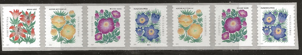 US Scott #5672-75, Plate #P1111 Coil 2022 Flowers VF MNH - Image 1 of 1