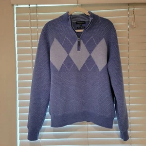 Fairway & Greene Italian Merino Wool 1/4 Zip Argyle Sweater Medium Lined Golf - Picture 1 of 6