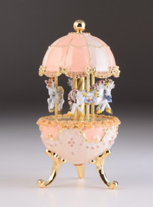 Keren Kopal Pink Carousel Egg with Royal Horses Decorated with Austrian Crystals