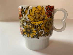 Vintage Collectible Coffee Tea Cup Mug Made in Japan Yellow Ochre Orange Flowers - Picture 1 of 12