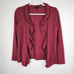Cárdigan suéter abierto Talbots para mujer pequeño puro italiano lana merino con volantes - Imagen 1 de 5