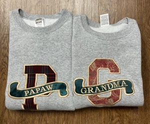 Vintage 90’s Heather Gray Crewneck Sweatshirt Lot (2) Grandma & Grandpa “Papaw” - Picture 1 of 6