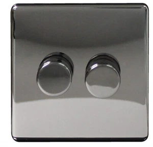 2 Gang 2 Wege 250 W Schraubenlos Schwarz Nickel Dimmer Lichtschalter - Bild 1 von 1