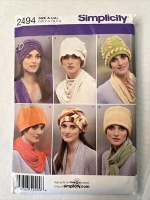 Uncut Simplicity Sewing Pattern 2494 Fleece Hats SML Costume Roaring 20’s Turban - Image 1 of 3