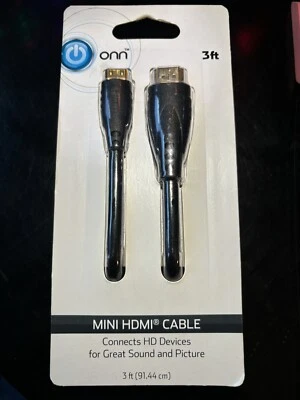 ONN Mini-HDMI to HDMI Cable M/M Male-to-Male 3-Feet New Old Stock - Image 1 of 4