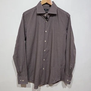 Hugo Boss Shirt Mens Large Slim Fit Brown Check Long Sleeve Button Up Collared - Picture 1 of 12