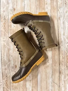 LL Bean 10” RARO Cuero Oliva Piel de Oveja Forrado Botas Altas Pato Para Mujer Talla 9M - Imagen 1 de 14