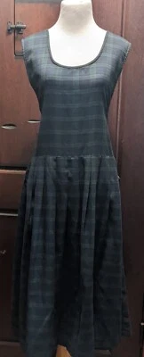 Vestido tipo jersey vintage años 90 Bryn Connelly azul verde a cuadros talla 16, bolsillos Foto 1 de 4
