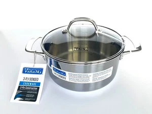 VIKING 3-PLY STAINLESS STEEL SOUP POT WITH GLASS LID, 4QT/3.8L - Picture 1 of 4