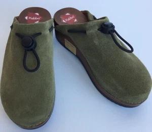 KEBBA Suede Wood Bottom Clog Mules Shoes Green Kids Size 35 EU or 5 US - Picture 1 of 6