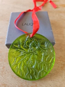 Lalique France 1992 Noel Mistelzweig grün Kristall Weihnachtsschmuck 2,5" in Box - Bild 1 von 6