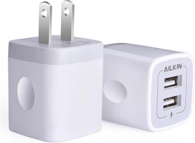 Cargador de Pared USB, Adaptador de Cargador, Paquete de 2 AILKIN 2.1A Doble Puerto Rápido Blanco  Foto 1 de 4