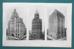 US SKYSCRAPERS Pabst Milwaukee Masonic-Temple Chicago World N.Y. - 1895 Stampa - Foto 1 di 3