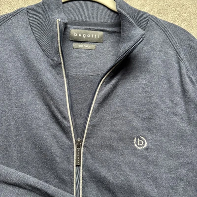 Bugatti Jacket Mens Large Blue Zip Soft Cotton Embroidered Stretch Knit Cardigan - Image 1 of 4