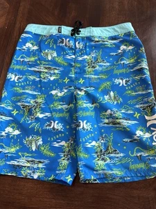 Boys Blue Island Shark Hurley Swim Trunks Size 20/30 - Picture 1 of 6