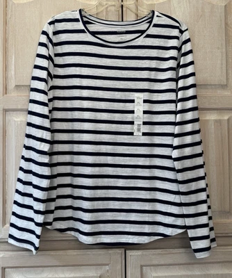 Sonoma Goods For Life Navy Blue White Stripe Everyday Tee Cotton Blend Size XL - Image 1 of 4