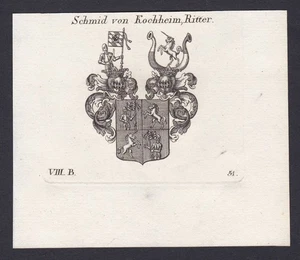 Schmidt Schmid Kochheim Wappen Adel Coat Of Arms Copper Engraving Antique Print - Picture 1 of 1