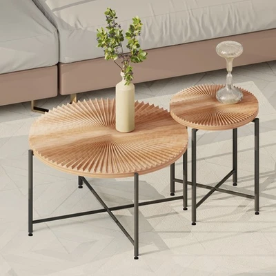 Radial 2-Pc Coffee End Table Set, Rustic Waterproof Red Cedar MDF - Image 1 of 4