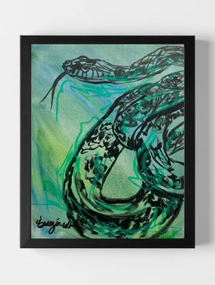 Arte firmado en lienzo serpiente expresionismo contemporáneo original GUAJARDO 14X11 Foto 1 de 4