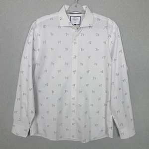 Charles Tyrwhitt Shirt Mens Large White Dog Print Slim Fit Button Up Cotton - Picture 1 of 9