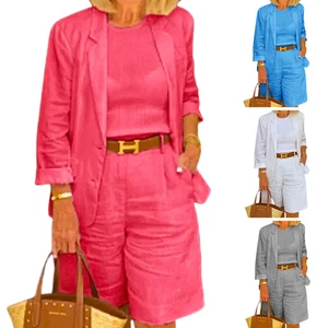 Completo Donna Lino Cotone Blazer e Shorts Coordinati Estate Tg S - Foto 1 di 5