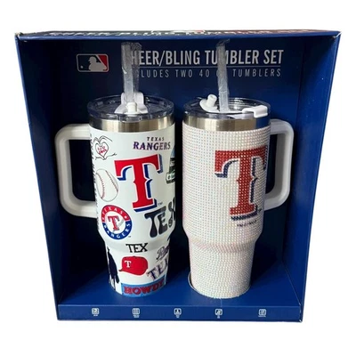 NUEVO Juego de Vasos Texas Rangers Cheer Bling 2 40oz Acero Inoxidable Aislado MLB Foto 1 de 4
