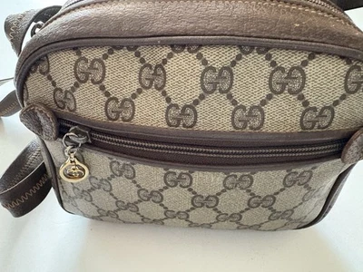 Auténtico Bolso de Hombro Gucci Vintage GG Monograma Marrón Cuero Borde Clásico 20/15 CM Foto 1 de 4
