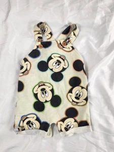 Disney Baby Mickey Mouse Romper Size 3-6M Cream Sleeveless Snap Button Overall  - Picture 1 of 5