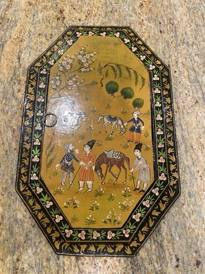 Espejo plegable vintage arte lacado persa pintado a mano Foto 1 de 4