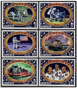 Liberia 549-554, um 186, postfrisch. Michel 777-782, Bl.54. Apollo 14 Mondlandung, 1971. - Bild 1 von 2