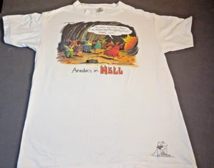 DD5 Vtg The Far Side Mens L White Single Stitch USA Made Shirt Aerobics In Hell - Picture 1 of 5