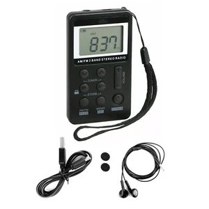 Black AM/FM Pocket Radio Mini Walkman Digital LCD Screen with 3.5mm Earphone - Picture 1 of 12
