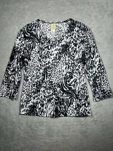 Camisa Jess & Jane Mujer S Estampado Animal Negra Blanca Cuello en V Manga 3/4 EE. UU. - Imagen 1 de 9