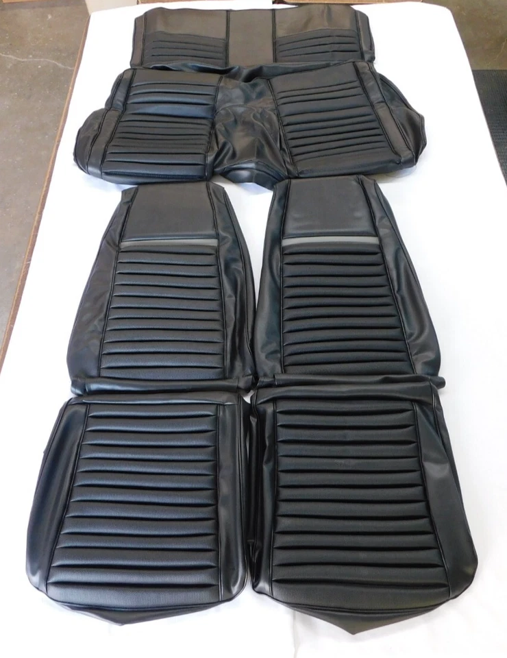 Nova reprodução Capas de assento Ford Mustang Mach 1 1970 dianteiras + traseiras com listras cinza - Imagem 1 de 4
