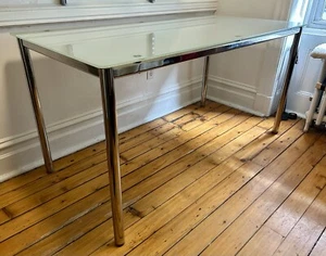 Contemporary Milk Glass And Chrome Desk - Picture 1 of 4