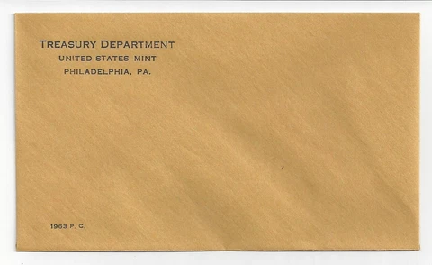 1963 PHILADELPHIA PROOF SET ENVELOPE ONLY!!!! EMPTY NO COINS!! NO COA OR CARDS! Cover