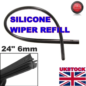 Silicone Black Frameless Wiper Blade Refills 24" long universal 6mm Fit Car UK - Picture 1 of 5
