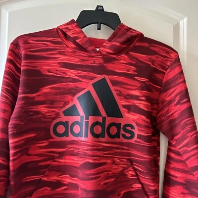 Suéter com capuz Adidas vermelho camuflado masculino tamanho grande 14/16 novo com etiquetas - Imagem 1 de 4