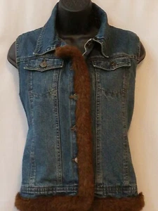 FUDA New York Womens Denim Faux Fur Lined Blue Jeans Jacket Vest Size Small - Picture 1 of 4