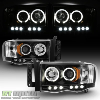 Black 2002-2005 Dodge Ram 1500 03-05 Ram 2500 3500 Halo LED Projector Headlights - Image 1 of 4
