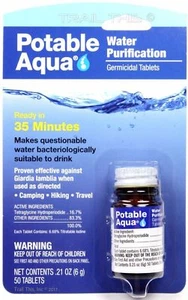 Potable Aqua Iodine Germicidal Water Purification 50-Tablets Bottle Camp/Hike